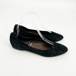 AGL Pointed Toe Flats 39.5 US 9 Black Shimmer Suede Slip On Shoes